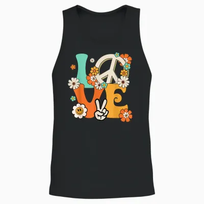 Peace Sign Love T Shirt 60s 70s Tie Dye Hippie Costume Unisex Tank Top - Black