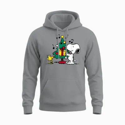 Peanuts Snoopy and Woodstock Holiday Christmas Tree Unisex Hoodie - Sport Grey