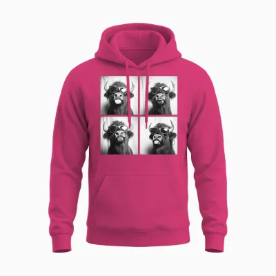 Funny Bison with Sunglasses Animal Pattern Humor Unisex Hoodie - Heliconia