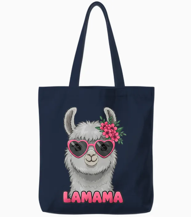 Niedliches Lama-Mama-Geschenk, Lustiges Muttertags-Lamama-Blumenmotiv Tote Bags in Navy