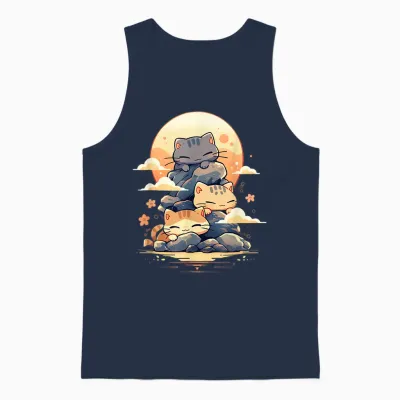 Japanese Cats Sleeping Cat Cute Kitten Anime Kawaii T-Shirt, Black Unisex Tank Top - Navy