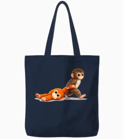 Retro Cute Monkey Punch Ultimately I Have to Be Brave Viral Tote Bags - Navy