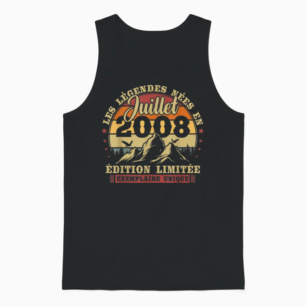 Vintage Juillet 2008 Cadeau Anniversaire 18 Ans Garçons Unisex Tank Top in Black
