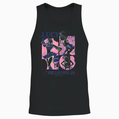 Fairy Tail Lucy Heartfilia Multi Pose Distressed Showcase Unisex Tank Top - Black