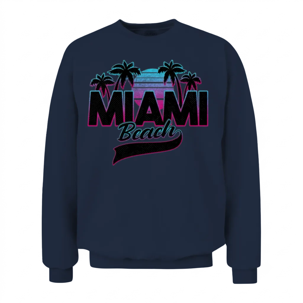 Retro Miami Beach Sunset Palm Trees Unisex Sweatshirt - Navy