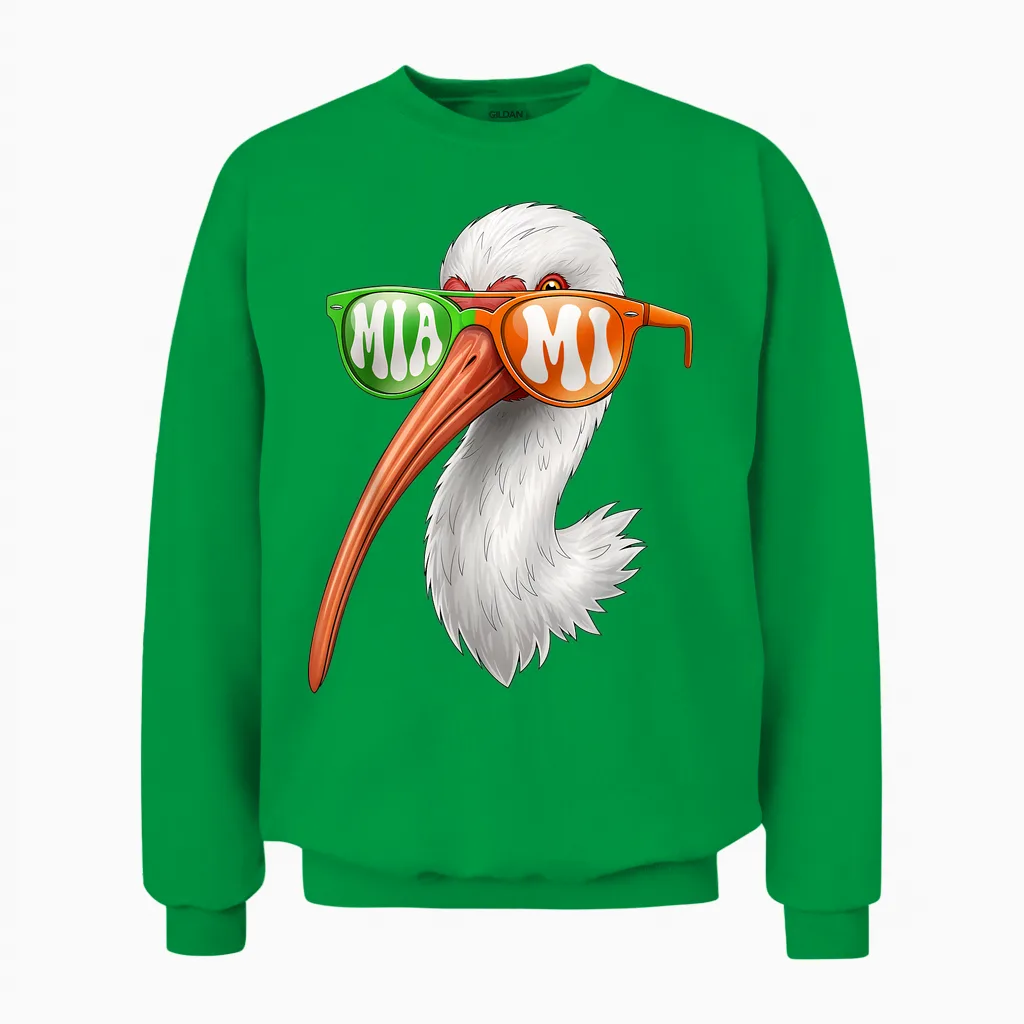 Vintage American White Ibis with Sunglasses for Men Women Unisex Sweatshirt in Irish Green