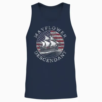 Mayflower Descendant Usa Flag Distressed Unisex Tank Top - Navy