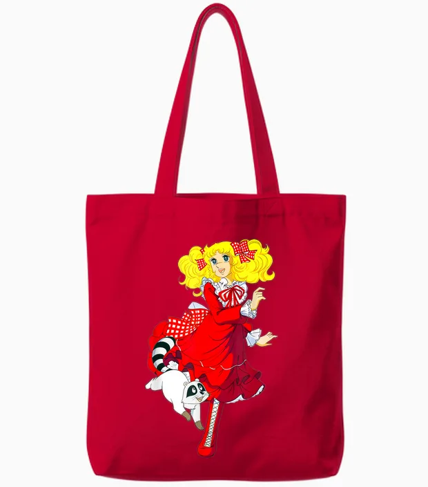 Candy Candy Red Cartoon Japanese Manga Retro 80s Tote Bags in Red