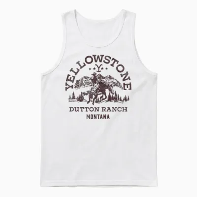 Yellowstone Dutton Ranch Montana Western Cowboy Logo T-Shirt, White Unisex Tank Top - White