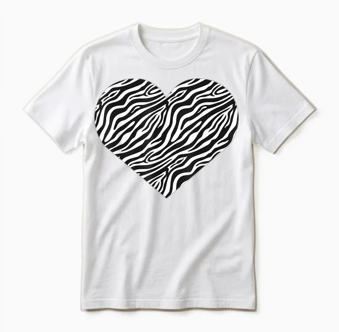 Zebra Heart Pattern Funny Graphic Unisex T-Shirt in White