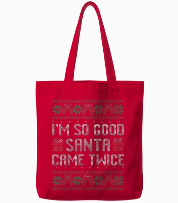 Im So Good Santa Came Twice Christmas Outfits Xmas Couples Tote Bags in Red