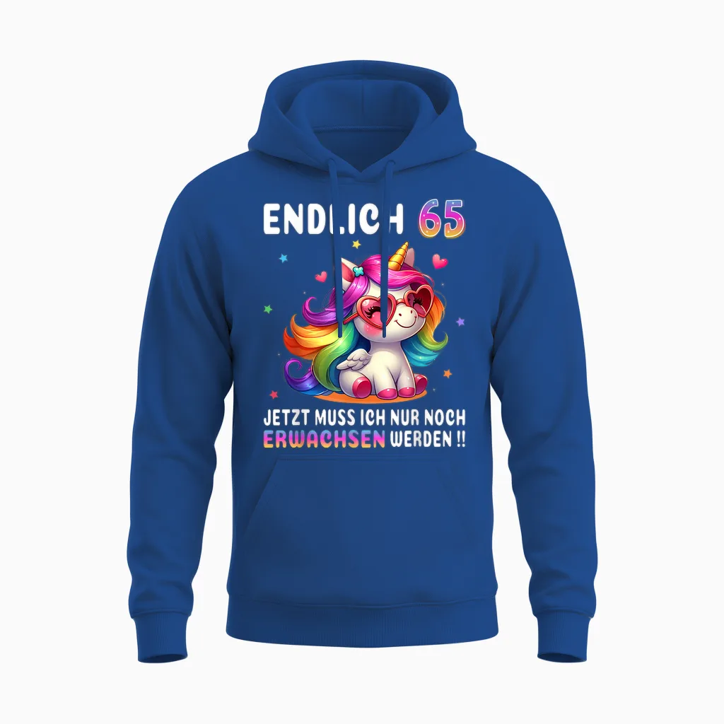 65 Geburtstag Geschenke Frau 65 Jahre Einhorn Party Outfit Unisex Hoodie in Royal