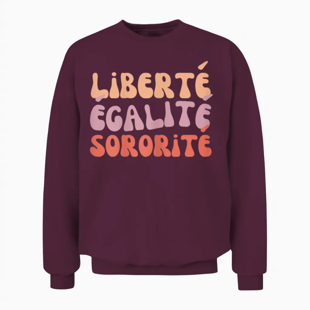 Freedom Equality Sorority Seventies for Sisters and Girlfriends T-Shirt, Black, Female X-Small Unisex Sweatshirt in Maroon