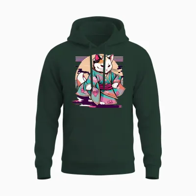 Cat Kimono Unisex Hoodie - Forest