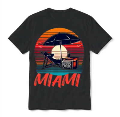 Miami Beach Retro Sunset Unisex T-Shirt - Black