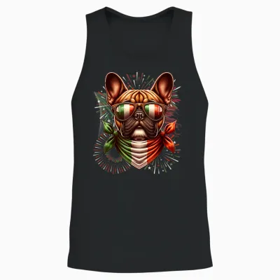Italian Flag French Bulldog Theme Funny Cute Unisex Tank Top - Black