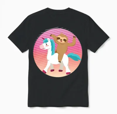 90s Retro Sloth Unicorn Unisex T-Shirt - Black