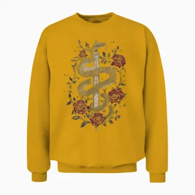 Snakes and Roses Around a Sword - Gothic T-Shirt, Black, S Unisex Sweatshirt - Gold