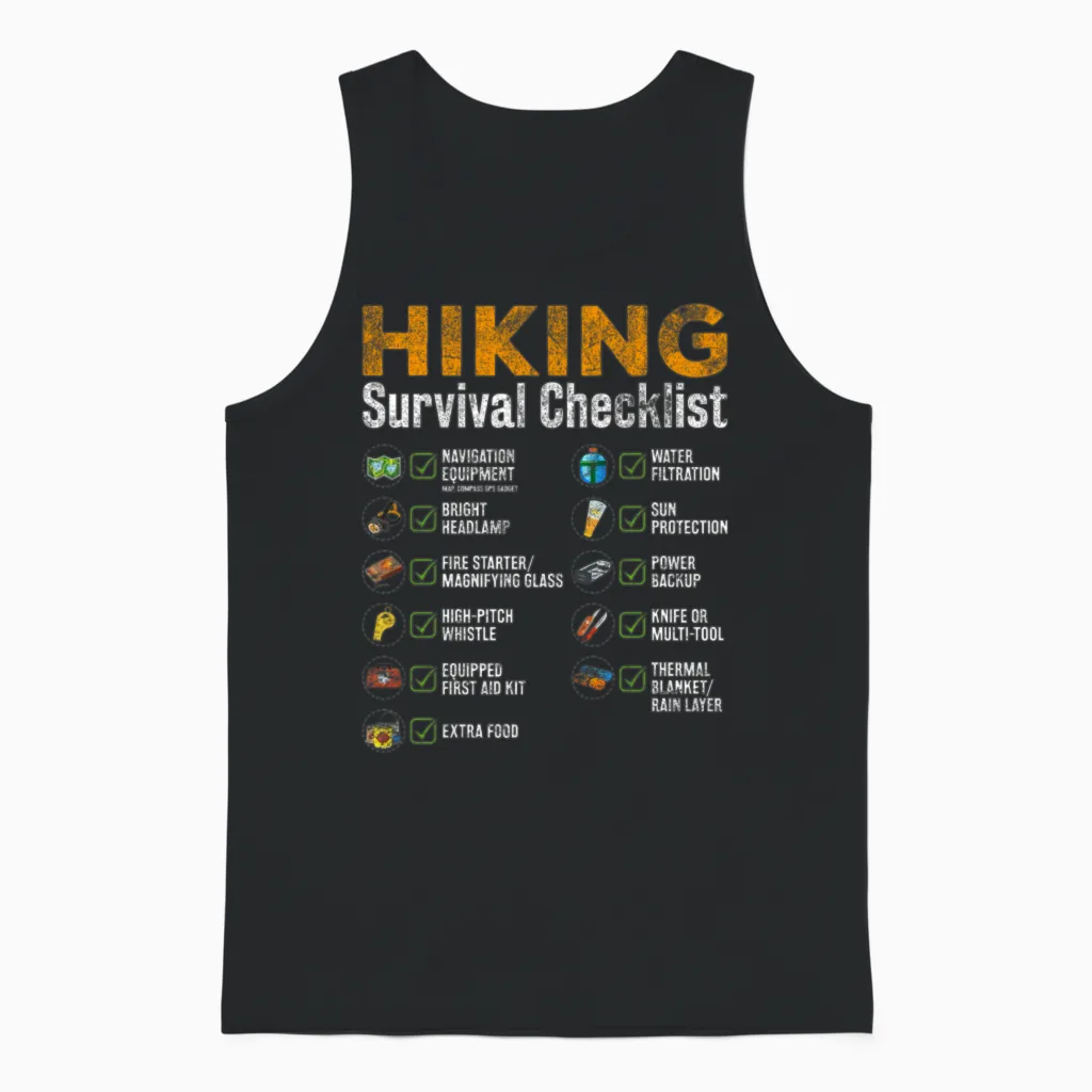Hiking - Hiking Survival Checklist Unisex Tank Top in Black
