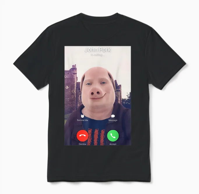 John Pork Is Calling Unisex T-Shirt in Black