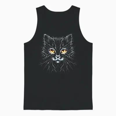 Electric Lightning Cat Portrait Unisex Tank Top - Black