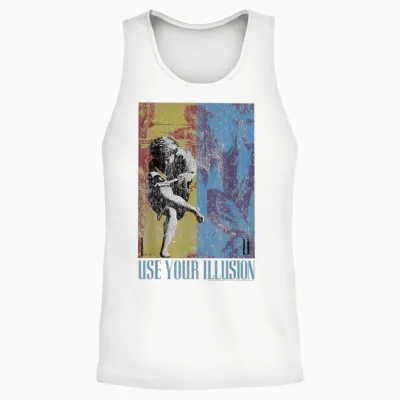 Guns 'n' Roses Double Illusion Rock Music Band T-Shirt, Black Unisex Tank Top - White