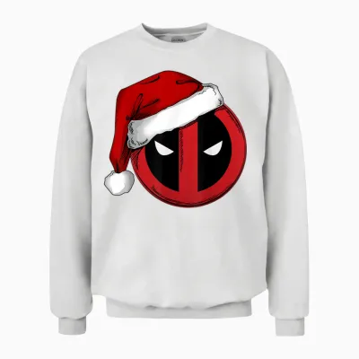 Marvel Deadpool Icon Santa Hat Christmas Graphic Unisex Sweatshirt - White