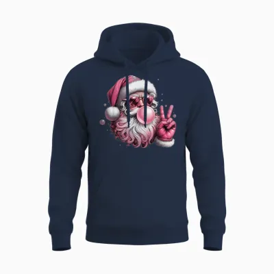 Retro Santa Blowing Bubble Gum Christmas Vintage Sunglasses Unisex Hoodie - Navy