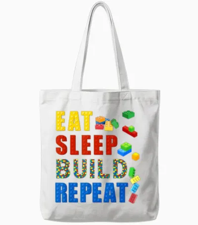 Eat Sleep Build Repeat Building Bricks Blocks Master Builder Tote Bags - White