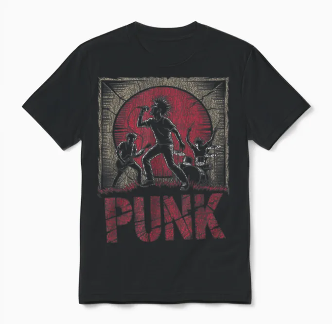 Punk Rock Band with Mohawk Singer and Raw Energy Unisex T-Shirt in Black