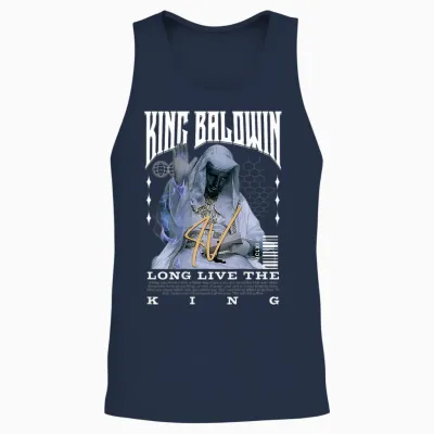 Backprint King Baldwin Iv T-Shirt, Black Unisex Tank Top - Navy