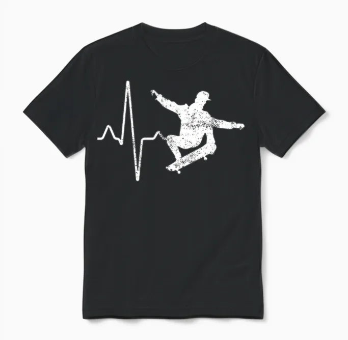 Skate Heartbeat Unisex T-Shirt in Black