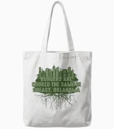Cook Burgers in Greasy Oklahoma Pun Ok Joke Oklaho Tote Bags - White