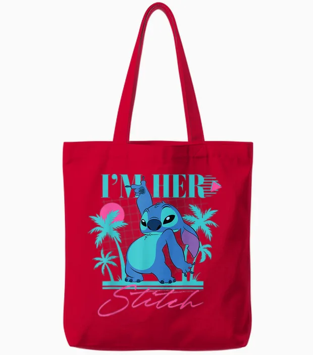 Disney Stitch Retro β90s Couples Matching Iβm Her Stitch Tote Bags in Red