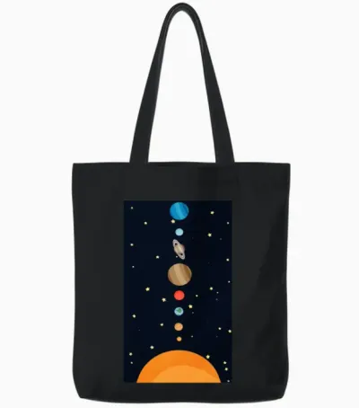 Cartoon Solar System Tote Bags - Black