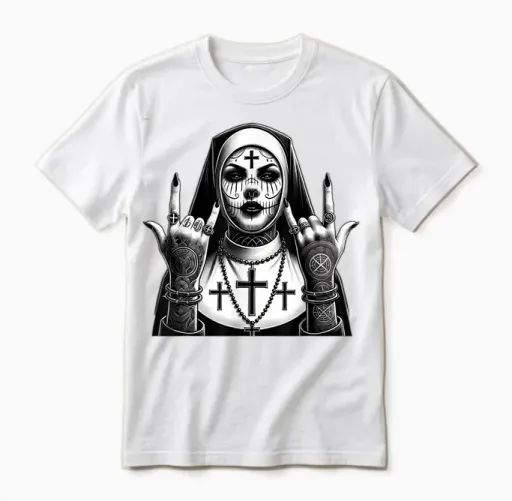 Gothique Esthétique Occulte Impie Grunge Emo Punk Satanic Nonne Unisex T-Shirt in White