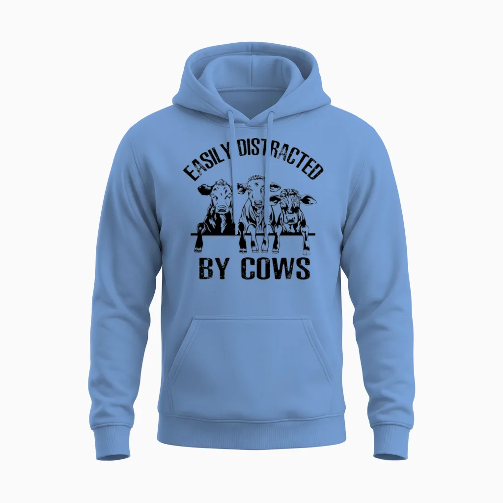 Easily Distracted by Cows - Farm & Country Unisex Hoodie in Carolina Blue