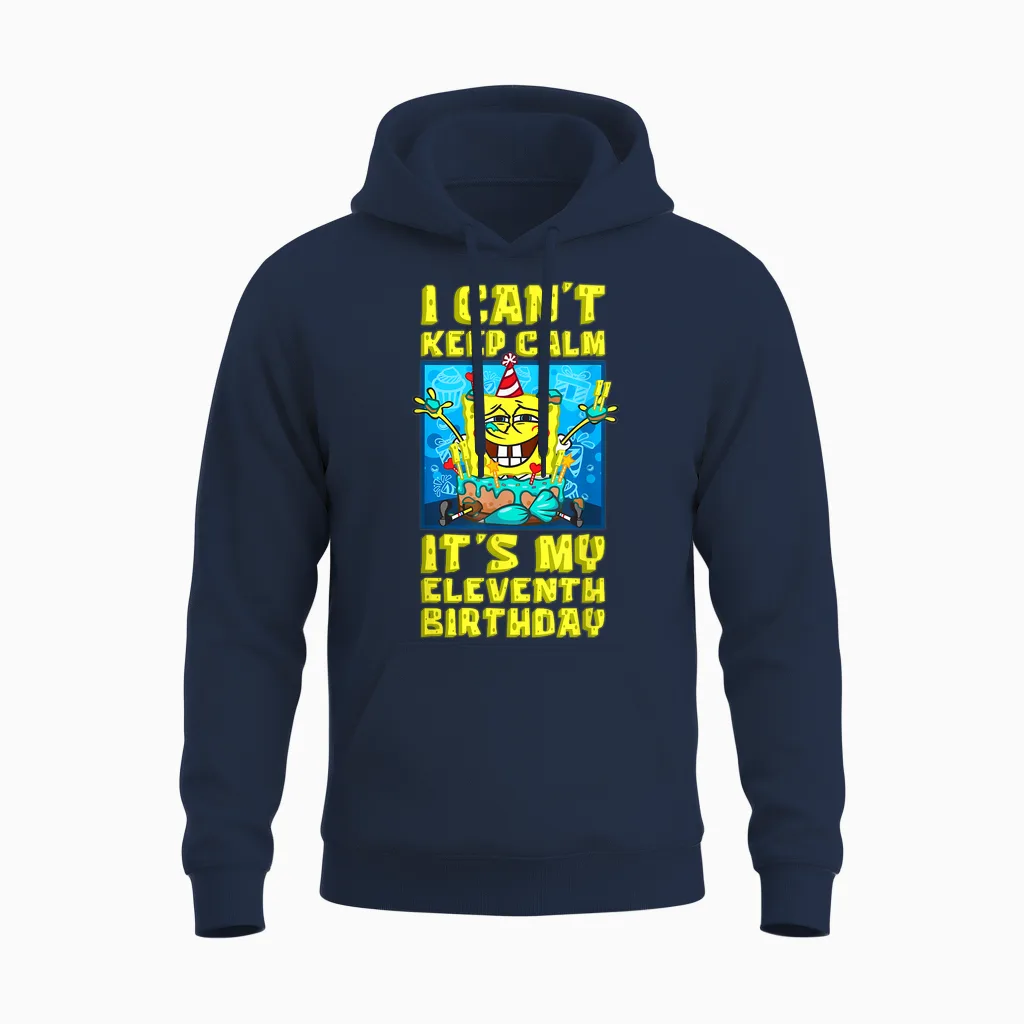 Mademark X Spongebob Squarepants - I Can't Keep Calm Its My Eleventh Birthday 11th Birthday Boy Unisex Hoodie in Navy