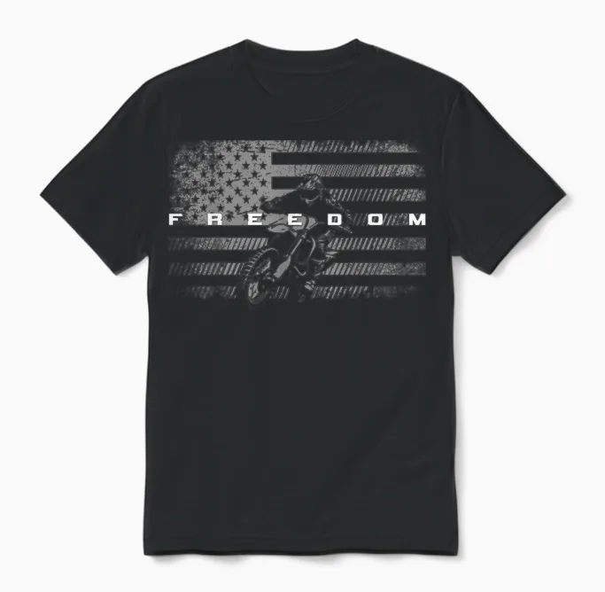 American Flag Dirt Bike Motocross Unisex T-Shirt in Black