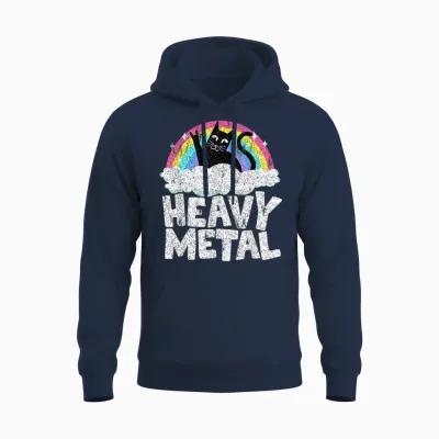 Heavy Metal Cat Satanic Children's Punk Rock Band Metal Rainbow T-Shirt, Black Unisex Hoodie - Navy