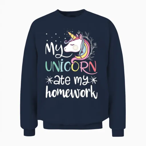 My Unicorn Ate My Homework Unisex Sweatshirt in Navy