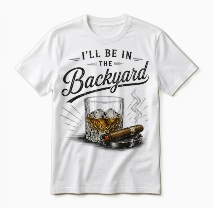Funny I'll Be in the Backyard Bourbon Cigar Lover Unisex T-Shirt in White