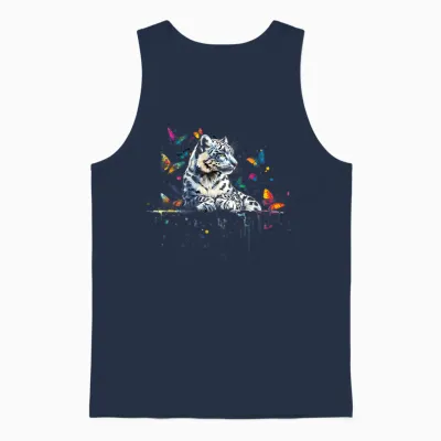 Schneeleopard Tierkunst Schmetterlinge Unisex Tank Top - Navy