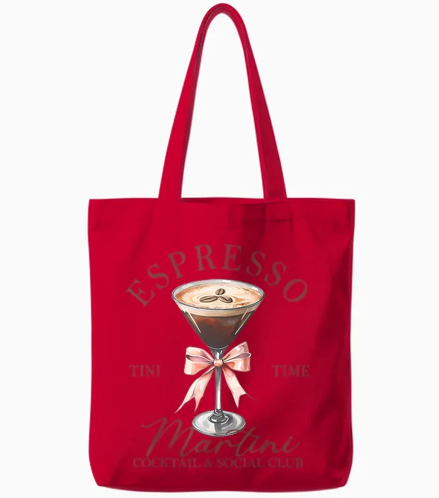 Womens Espresso Martini Social Club Drinking Cocktail Tote Bags in Red