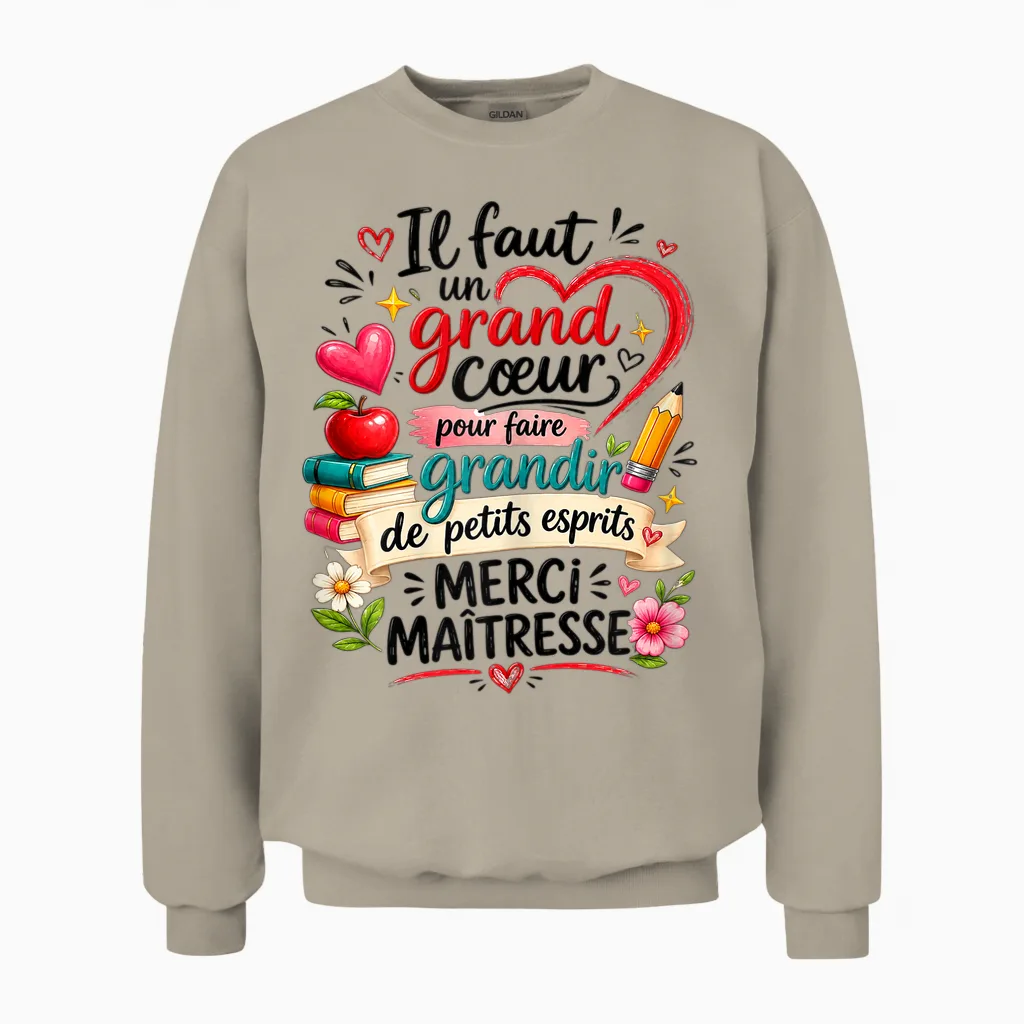 School Teacher Gift End of Year Heart Merci Original Unisex Sweatshirt in Sand