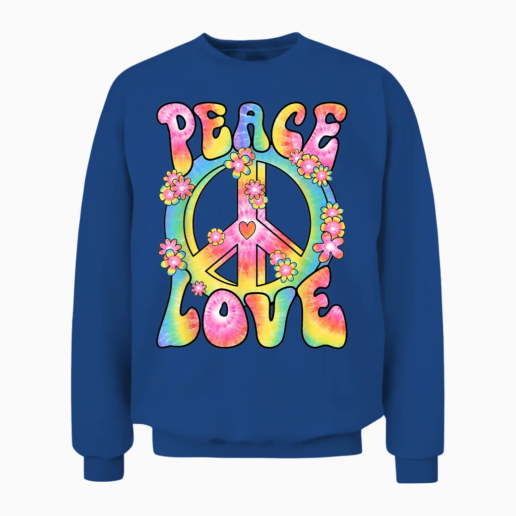 Peace Love Hippie Costume Women's Men's 60s 70s Outfit T-Shirt, Black, S Unisex Sweatshirt in Royal