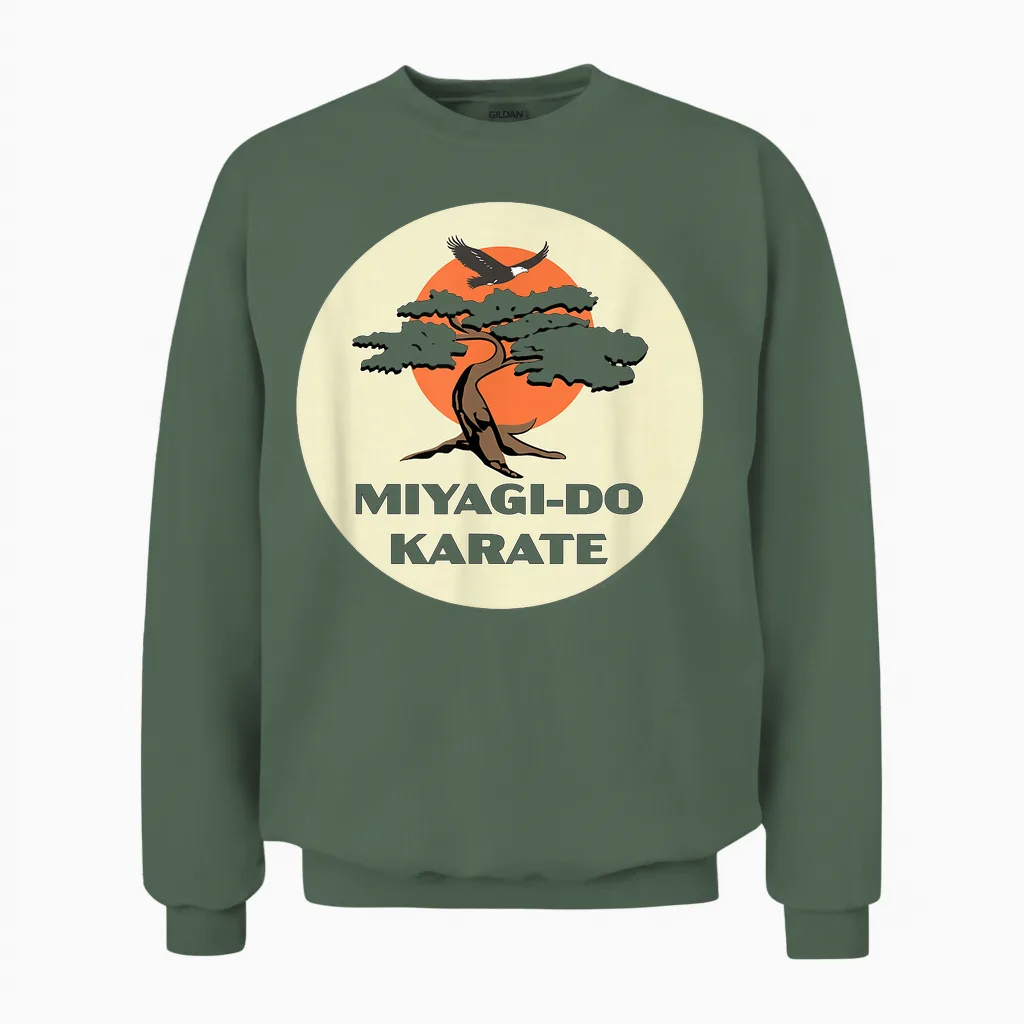 Cobra Kai Miyagi-Do Karate Eagle Fang Bonsai Tree Dojo Logo Unisex Sweatshirt in Military Green