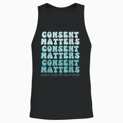 Sexual Assault Awareness Month Consent Matters Teal Ribbon Unisex Tank Top - Black