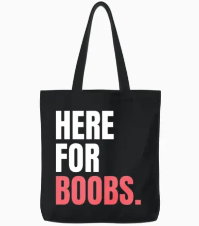 Here for Boobs Breast Cancer Support October Pink Tote Bags - Black