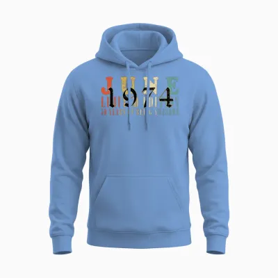 50th Birthday 50 Years June 1974 Unisex Hoodie - Carolina Blue